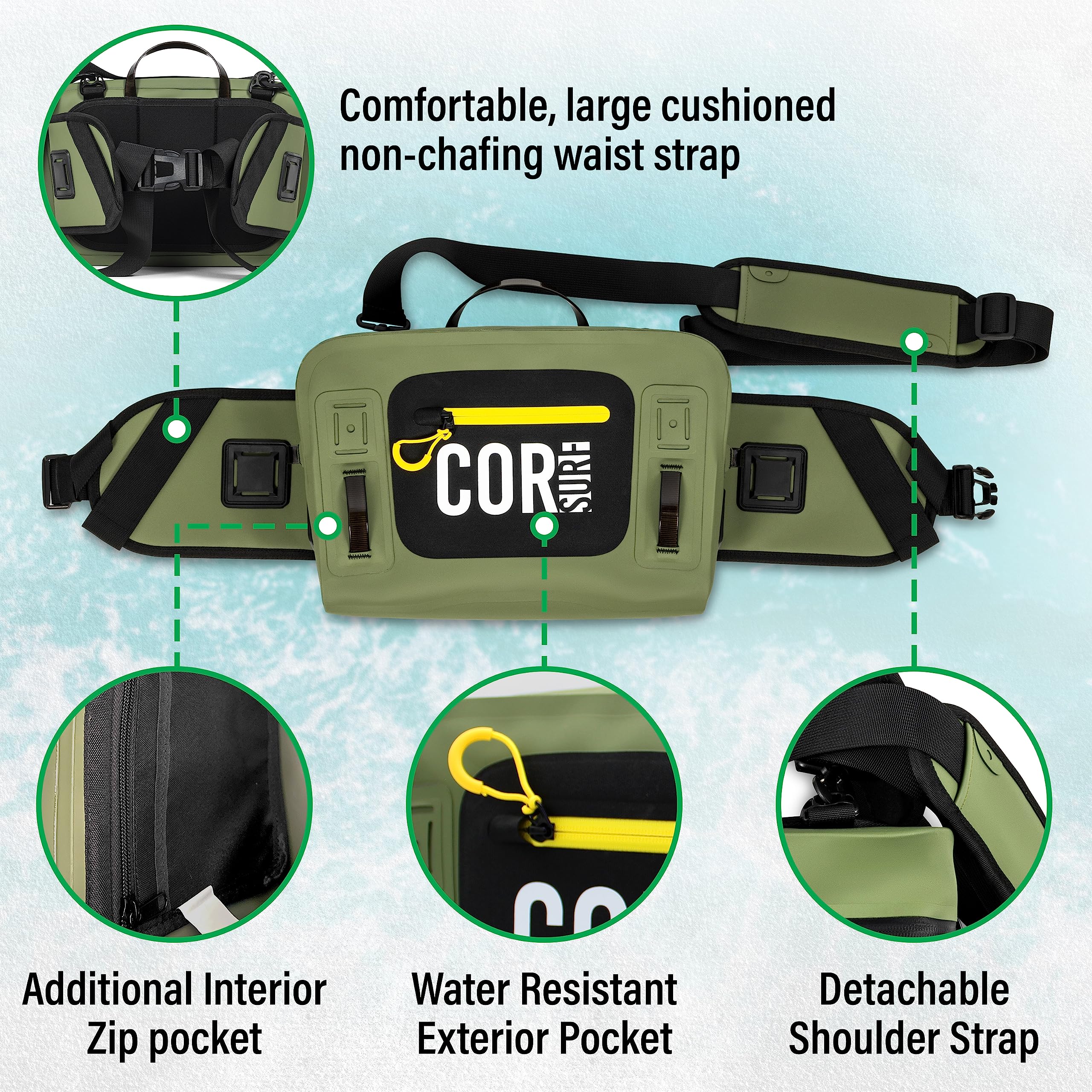 Waterproof Hip Pack | 8L Submersible Lumbar Fishing Waist Pack with Airtight Zipper | Perfect for Fly Fishing, Boating, Camping, Hiking or Paddleboarding | includes free IPX8 Waterproof Phone Case