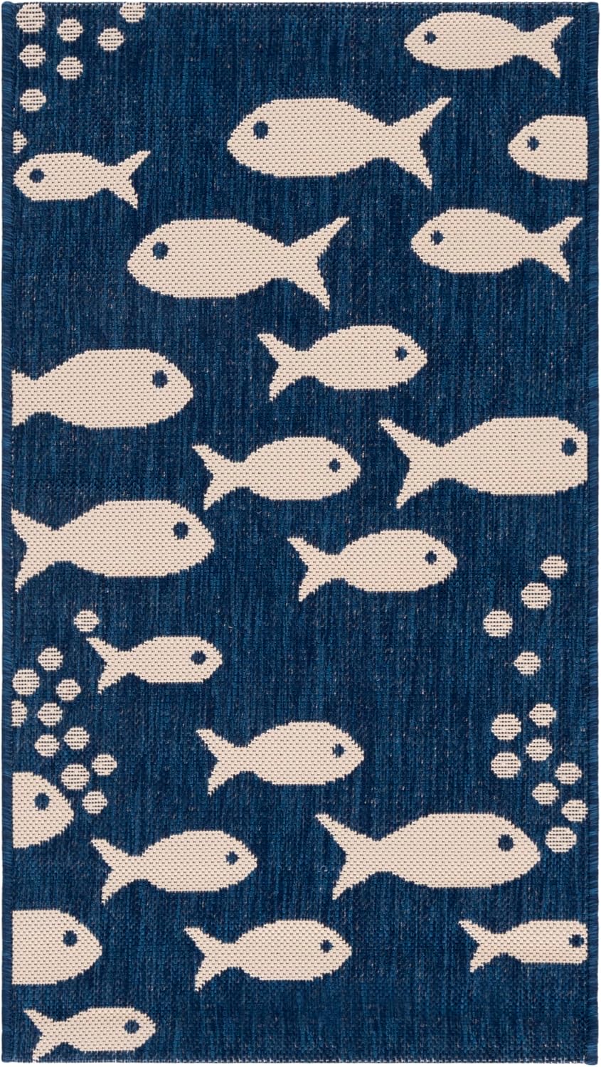 SAFAVIEH Courtyard Collection 2' x 3'7" Navy/Beige CY6012 Indoor/ Outdoor Waterproof Easy Cleaning Patio Backyard Mudroom Accent Rug