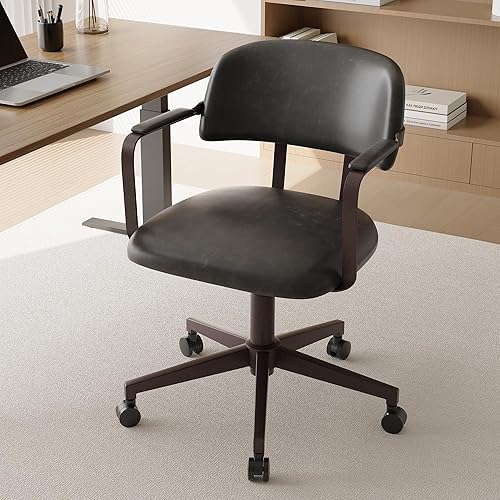 Miniatura 7 de BFZ Silla de escritorio retro de mediados de siglo para oficina en casa con respaldo, piel sintética, altura ajustable, giratoria, reposabrazos para