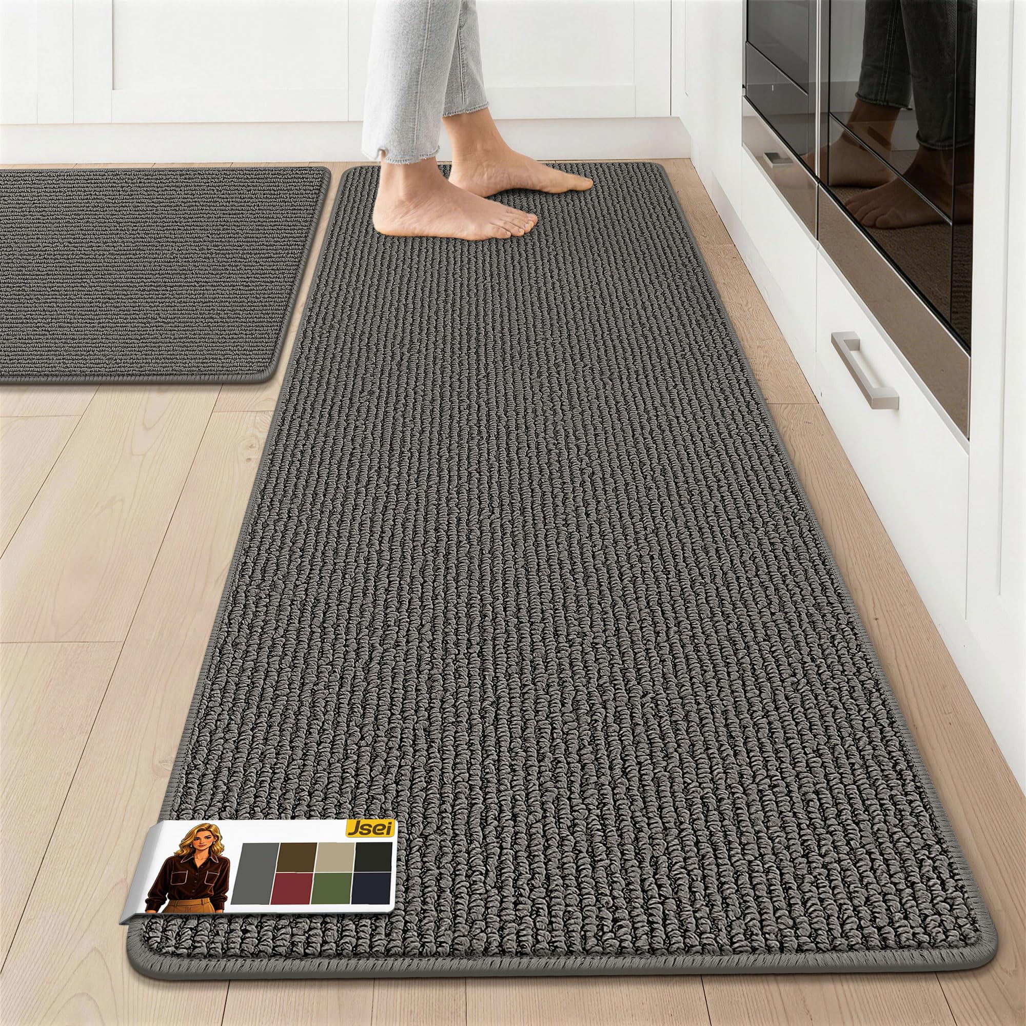 Tapis de cuisine lavable JSEI gris de 60x152 cm antidérapant