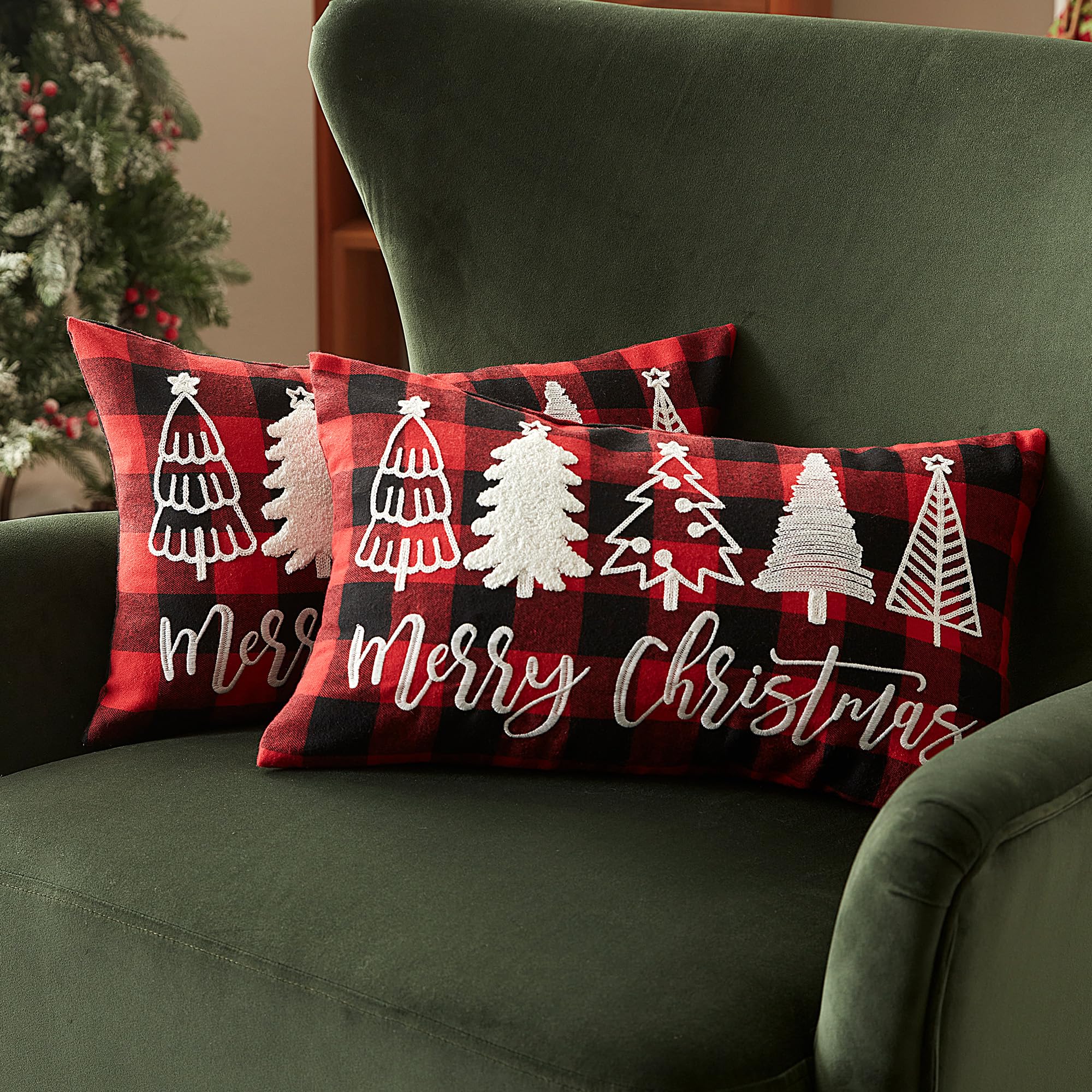 Sonvie Christmas Cushion Covers Set Of 2 with Christmas Tree Decor for Christmas, Soft Decorative Square Throw Pillow Cover 30x50cm(12x20in), Pillows Cases for Bedroom Sofa Couch Decorations