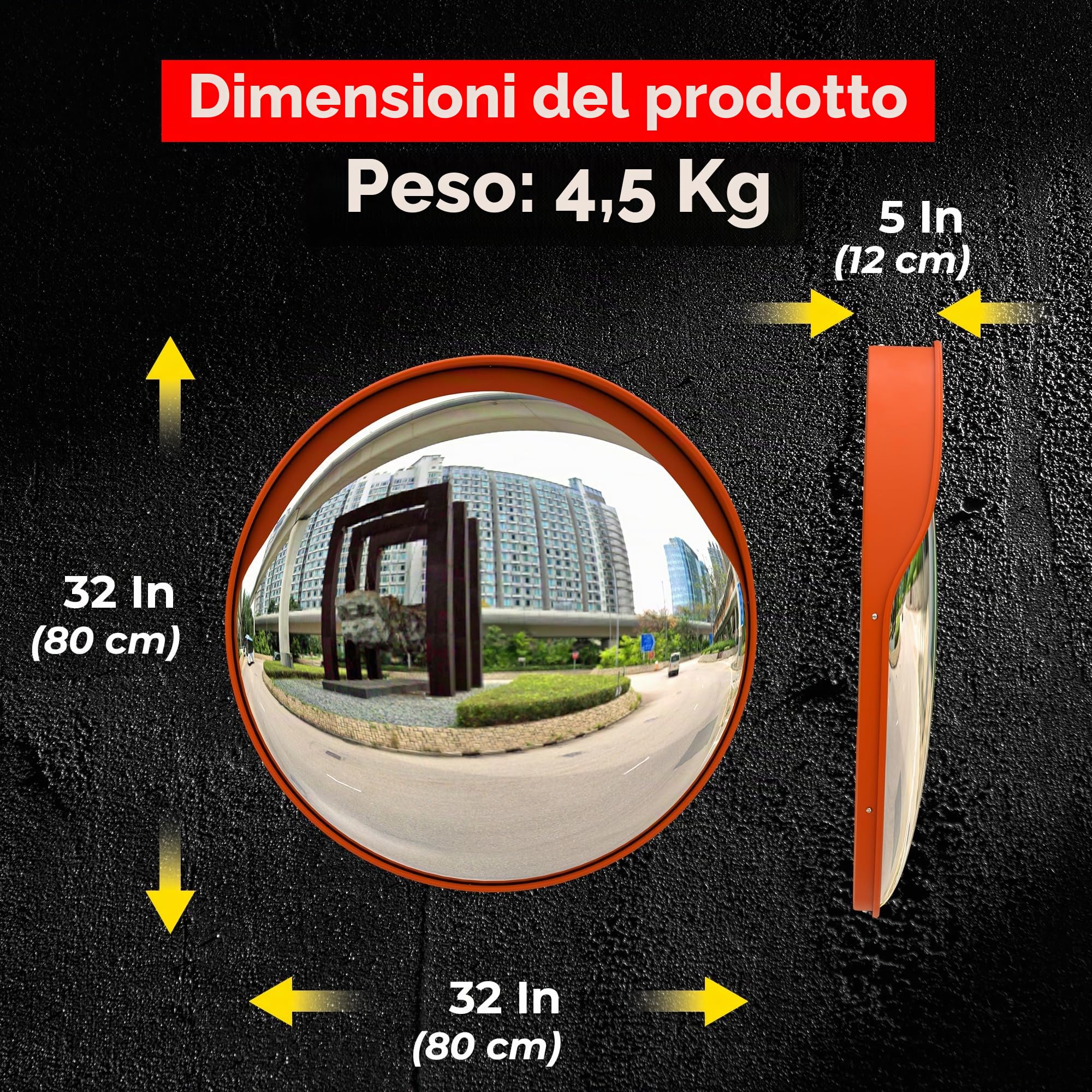 Specchio Convesso di Sicurezza da 80 cm per Vialetto, Angolo Cieco Grandangolare - Rotondo per Migliorare la Sicurezza in Ingressi di Casa e Ufficio
