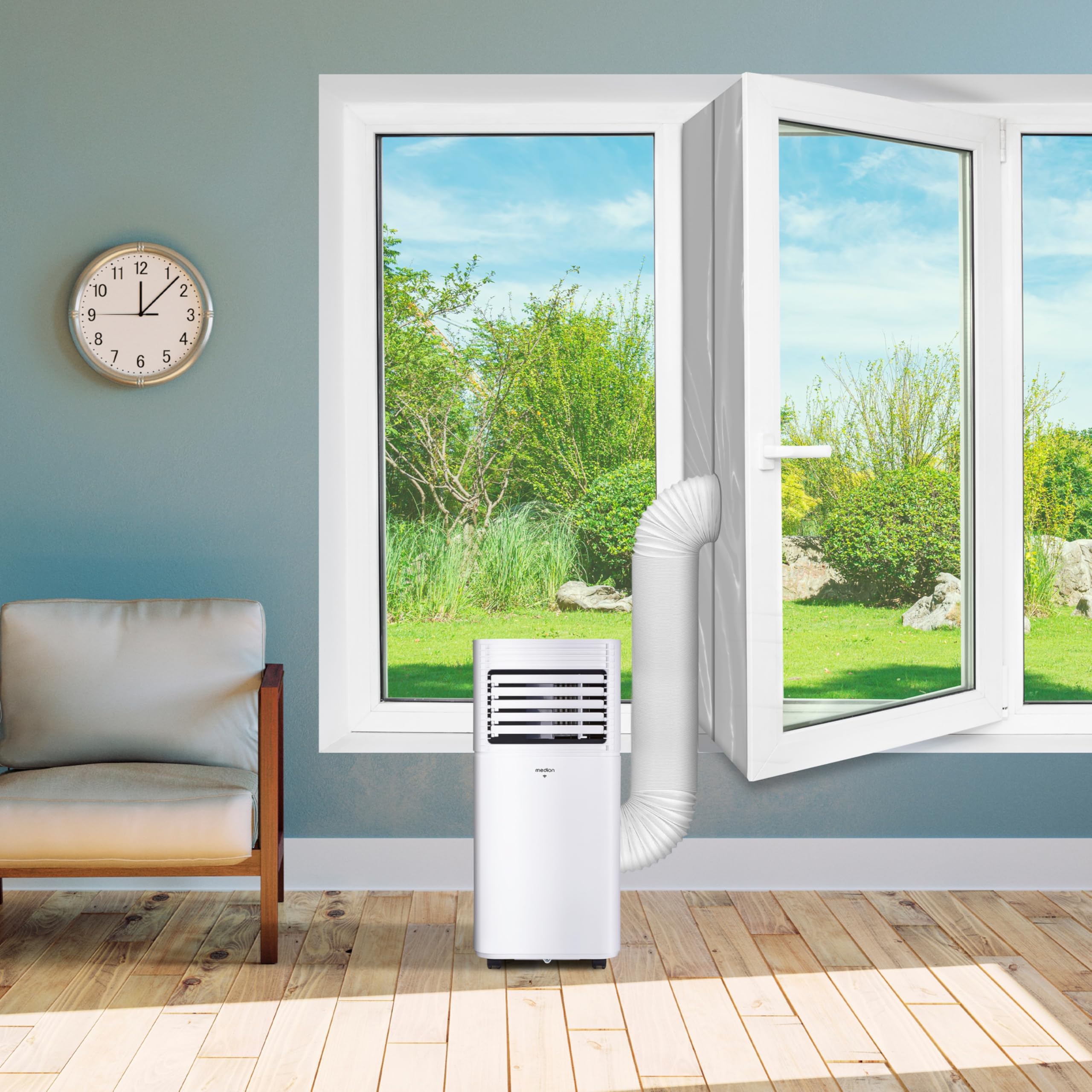 MEDION Fensterabdichtung für Klimaanlagen (MD100008), bestehend aus: Fenster-Folie und Klettband, für Kipp- oder Dachfenster, große Fenster und Türen