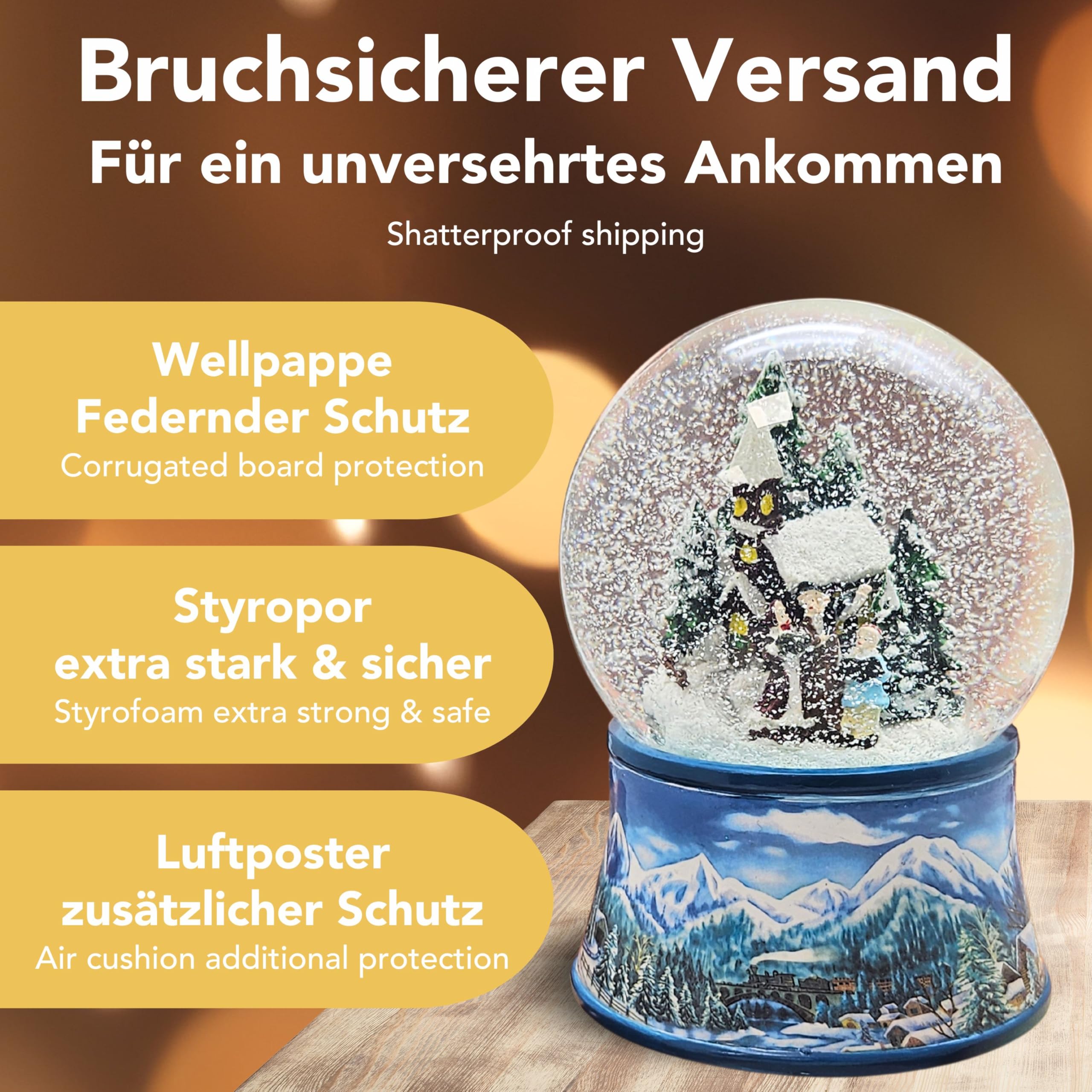 Schneekugel Weihnachten Nostalgische Winterzeit mit Spieluhr Jingle Bells 140 mm hoch - 20274