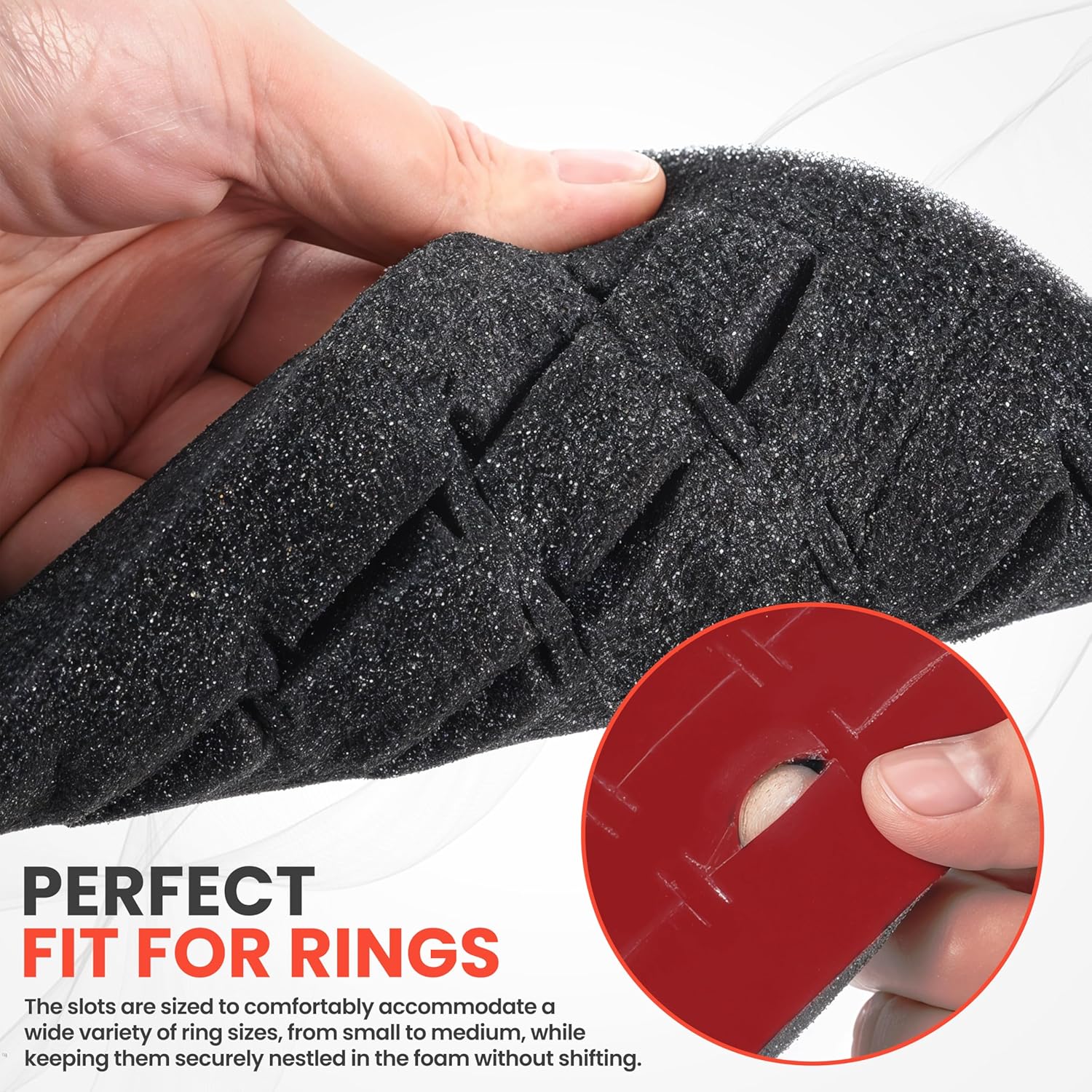 Novel Box Red Ring Display 72-Slots Foam 14.25x7.62x0.62 Inches - Ring Storage Foam to Hold Small & Large Rings/Cufflink - Fits in Glass Top Box for Better Display - Image 6