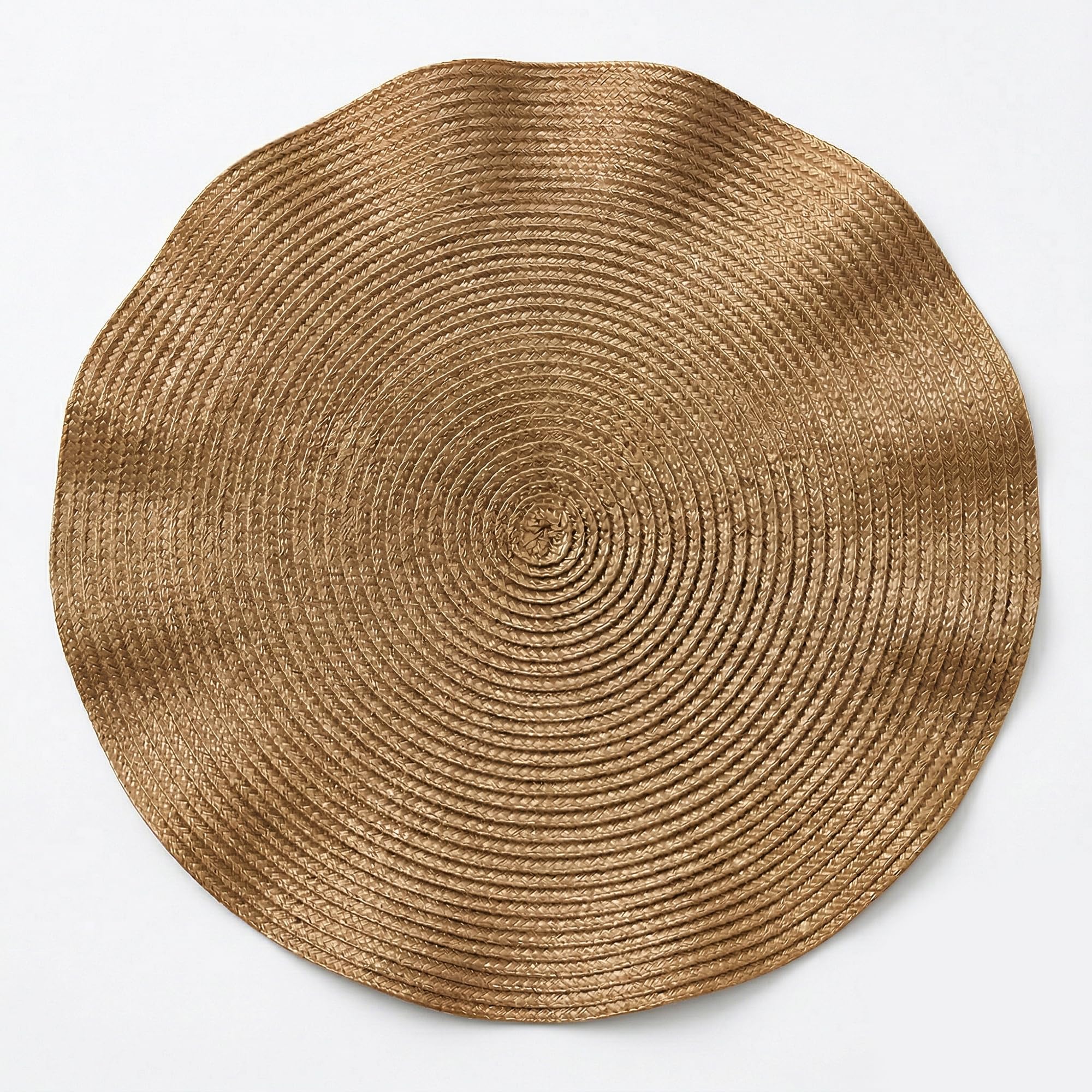 OBD Table Placemats Set of 4 Woven Table Mats Heat Resistant Non Slip Washable Round Dining Table Placemats Scalloped Edge Kitchen Table Mats for Home Decor (Brown, 19cm)