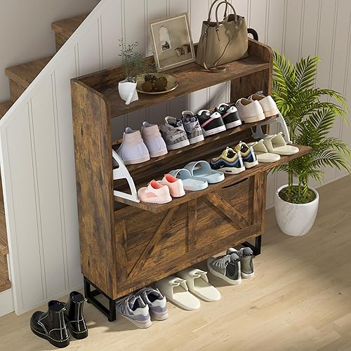 Miniatura 8 de Callales Armario de almacenamiento para zapatos para entrada, gabinete delgado y estrecho para zapatos con 2 cajones abatibles, armario organizador