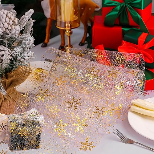 Miniatura 6 de Snowkingdom Camino de mesa negro de 2 piezas, rollo de camino de mesa de malla metálica con lentejuelas y purpurina de 11 x 108 pulgadas, decoración