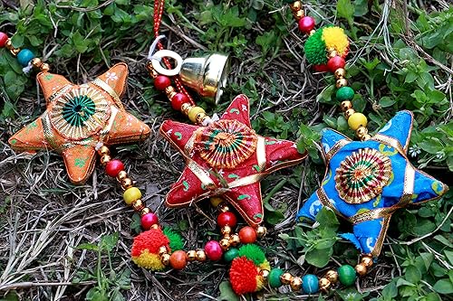 Miniatura 7 de Guirnalda india hecha a mano con capa colgante con campana decorativa para pared hecha a mano (1, estrellas)