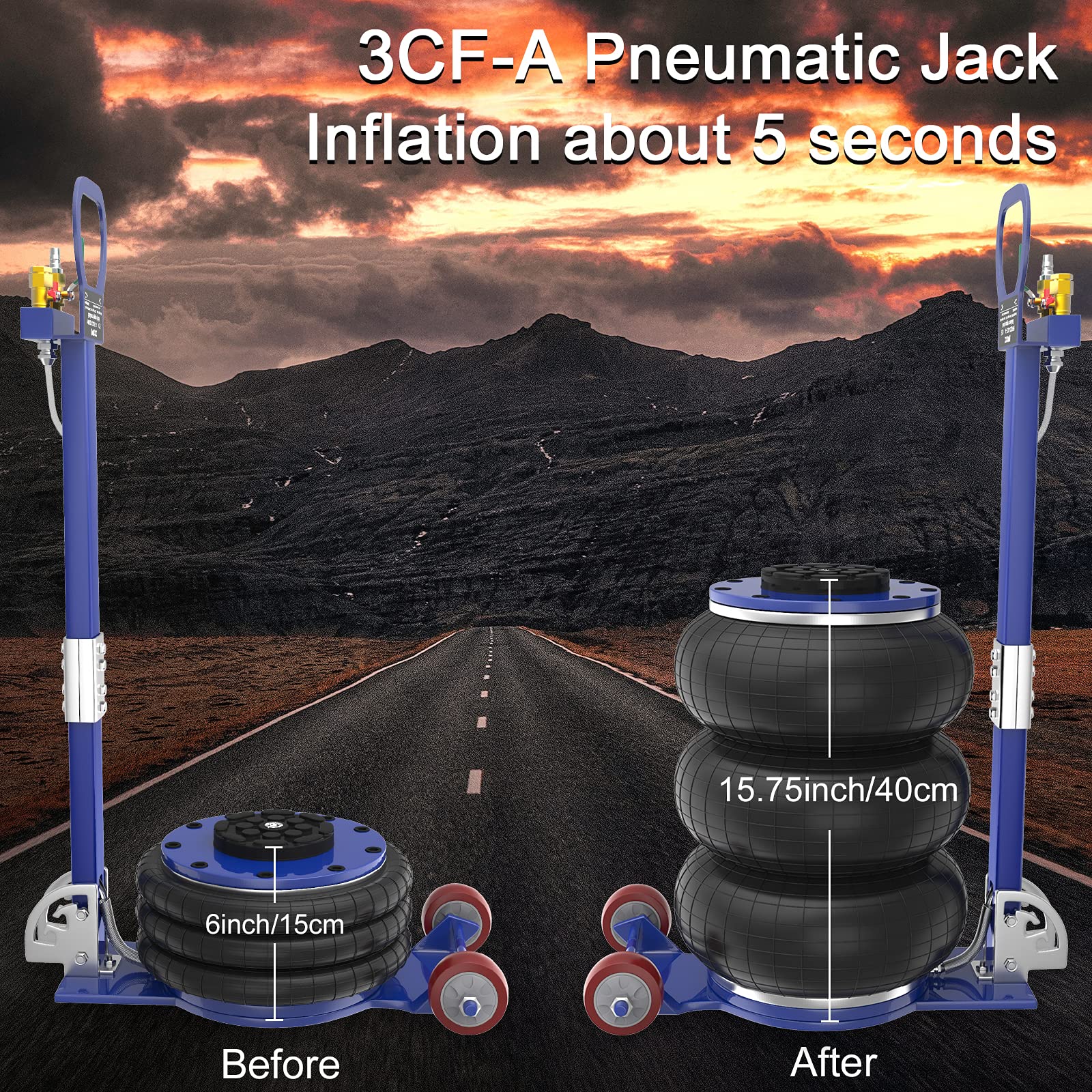 IMAYCC Pneumatic Jack, Blue Floor Jacks, Bag Air Jack, 6600 Lbs/3 Tons Portable Car Jack