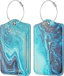 Luggage Tag for Suitcases TSA Approved, JOTO Unique Suitcase Tags Luggage Identifier for Travel, PU Leather Privacy Protection Bag Labels with Stainless Steel Loop Name Address Card -2 Pack, Style B