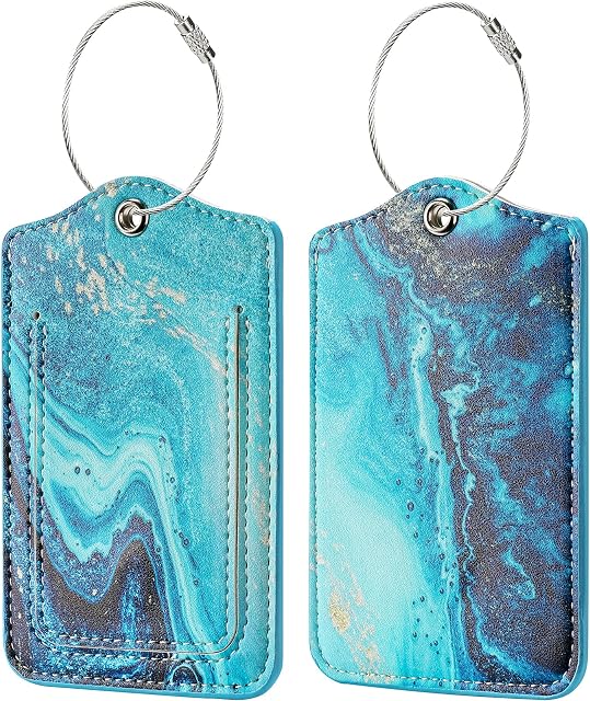 JOTO 2 Pcs Luggage Tags with Name ID Card and Stainless Steel Loop, Leather Luggage Labels Hard Wearing Suitcase Tags for Quickly Spot Your Travel Luggage Suitcase Bag -2Sand/B