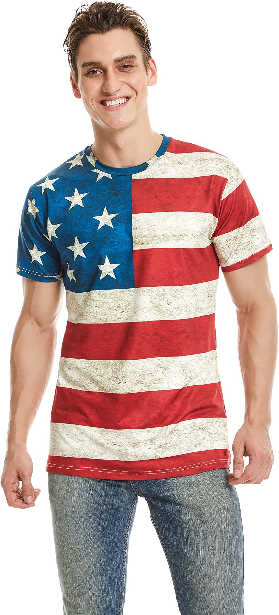 Mens American Flag T-Shirt Patriotic Vintage Shirts 4th of July Short Sleeve Hipster Tee Shirt