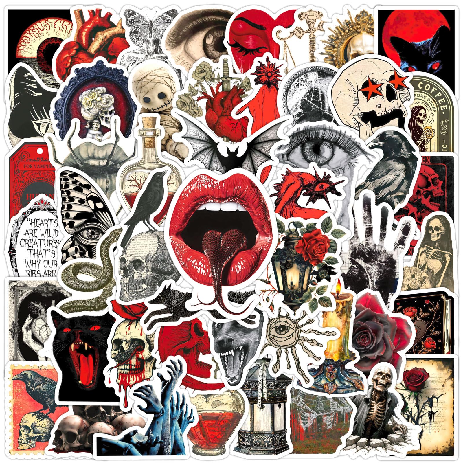 50Pcs Gothic Dark Stickers Occult Horror Vinyl Decals for Laptops Skateboards Luggage Helmets Bikes and Phones Fans Lovers and Macabre Vibe Enthusiasts