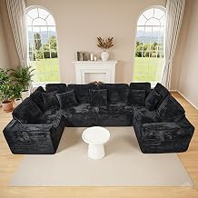 135 U Shaped Boneless Couches, Corduroy Modular Sectional Sofa Black