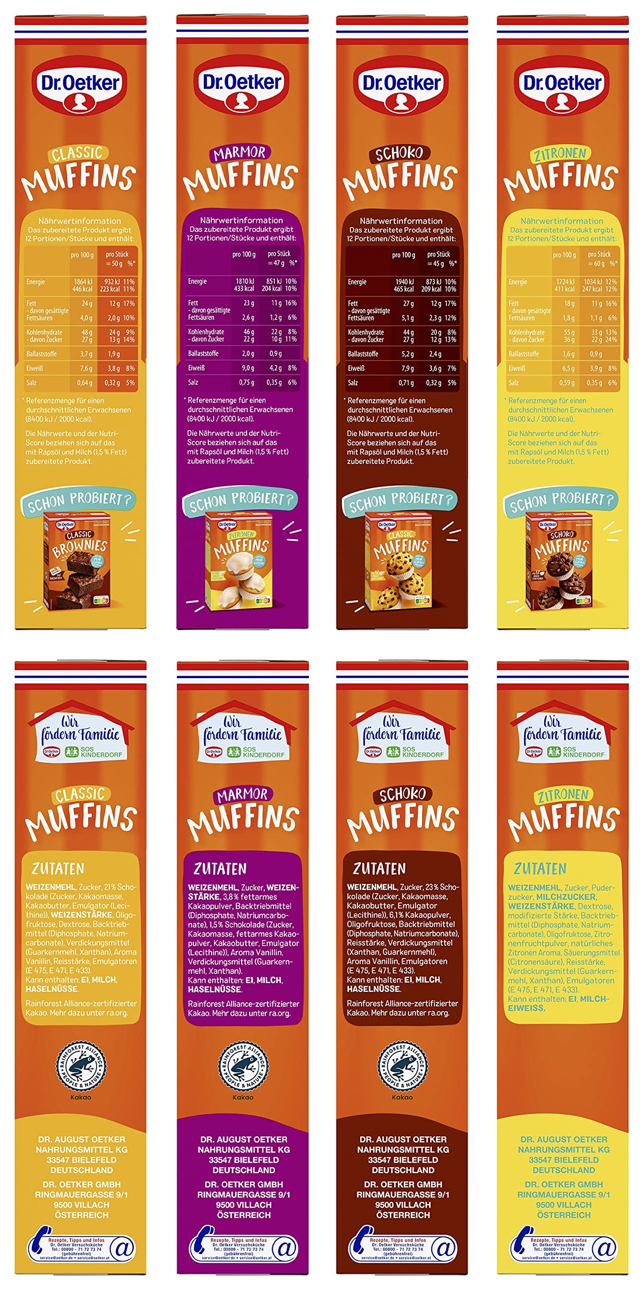Dr. Oetker Muffins 12er Probier-Set Backmischungen Rührteig Schoko Marmor Zitrone klassisch Schokostückchen 12 Cupcakes Papierbackförmchen