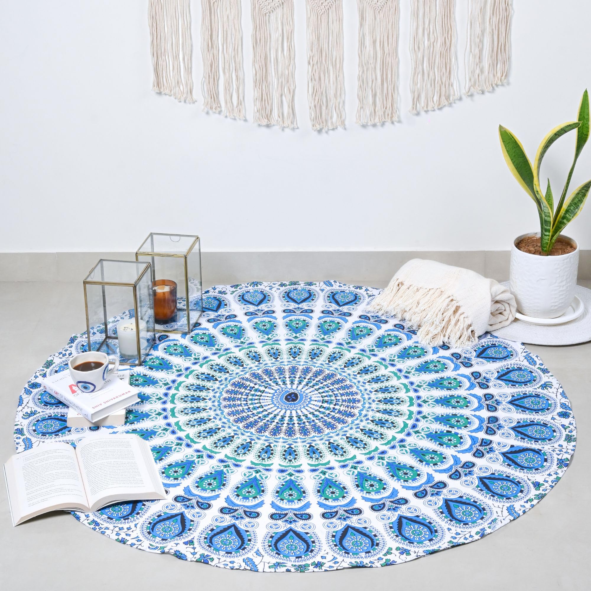 RAJRANG Ombre Mandala Tapestry 48 Inch Round Pure Cotton Table Cloth Hippie Decorative Trippy Tapestries Bohemian Boho Indian - Sky Blue