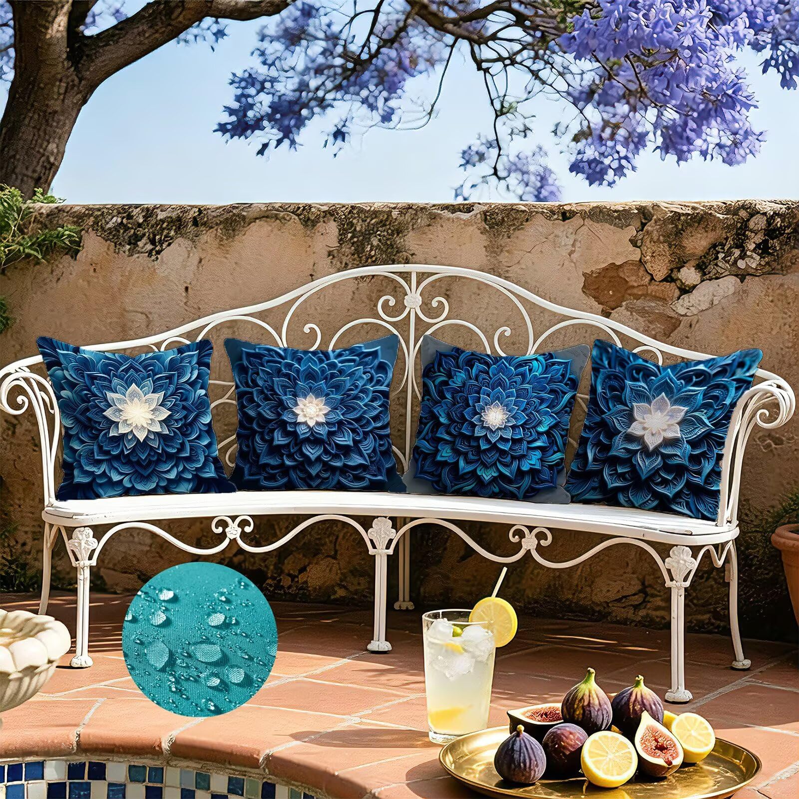Blu Federe Cuscini Divano 40x40cm, Cuscini da Esterno Set de 4, Cod-264