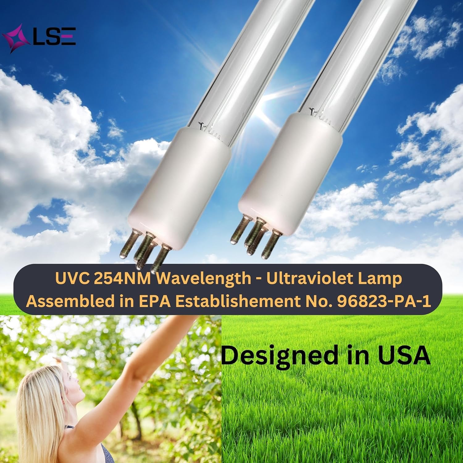 LSE Lighting 2 Pack E300210 UV Bulbs Compatible with Hallett 15XS, H15XS, NC10-50, NC15-75 | Ultraviolet 21.5" 4-Pin T6 UV-C Lamps | Designed in USA