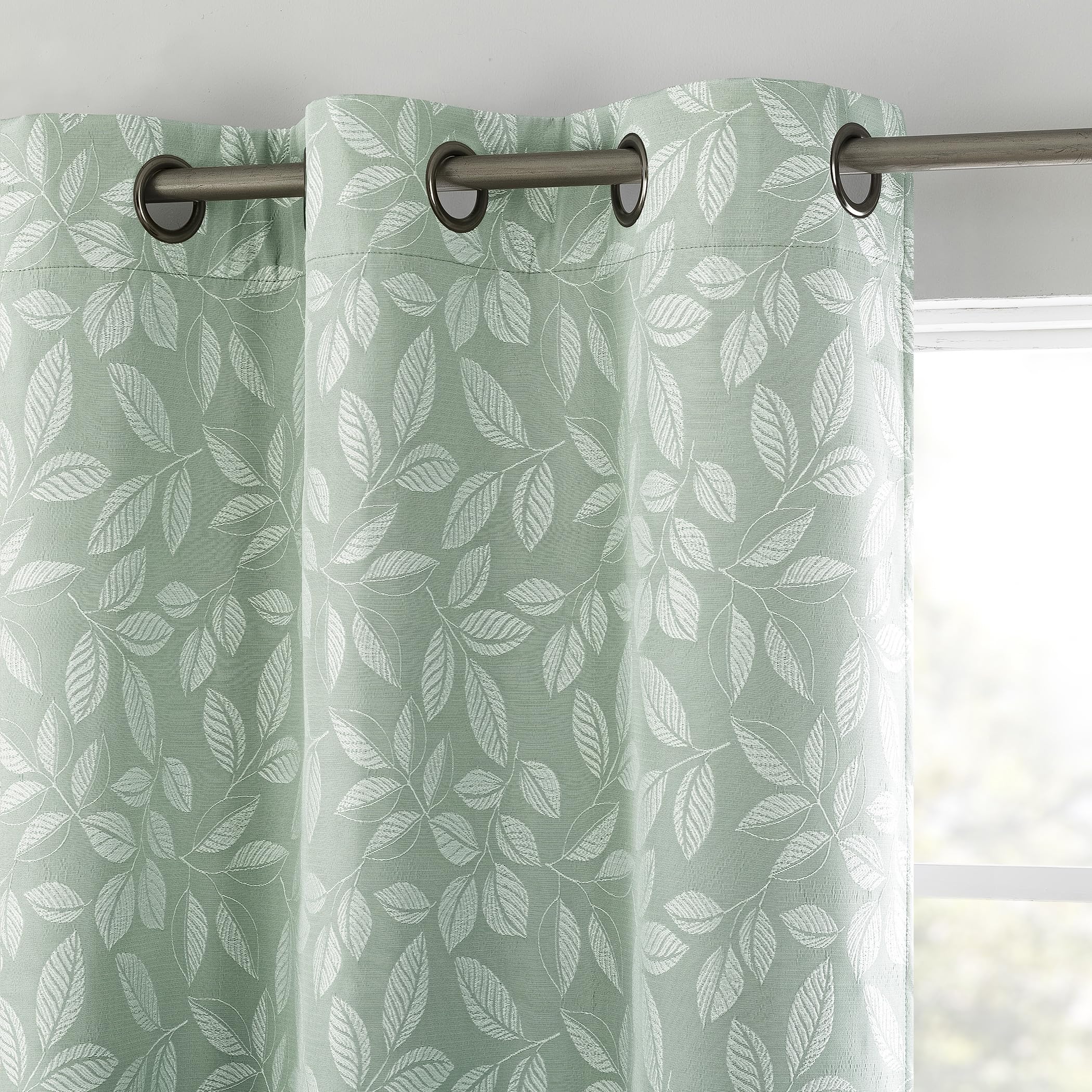 Sun Zero Satti Embroidered Leaf 100% Blackout Grommet Curtain Panel, 40" x 84", Sage Green, W 40" x L 84" (1 Panels)