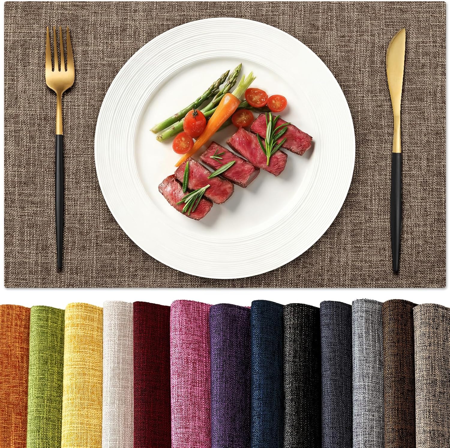 KXN Placemats Set of 8, Dual-Layer Thickened Faux Linen Table Mats, Heat Resistant & Wrinkle-Free, Machine Washable Cloth Place Mats for Kitchen Dining Indoor Outdoor (Burlap)