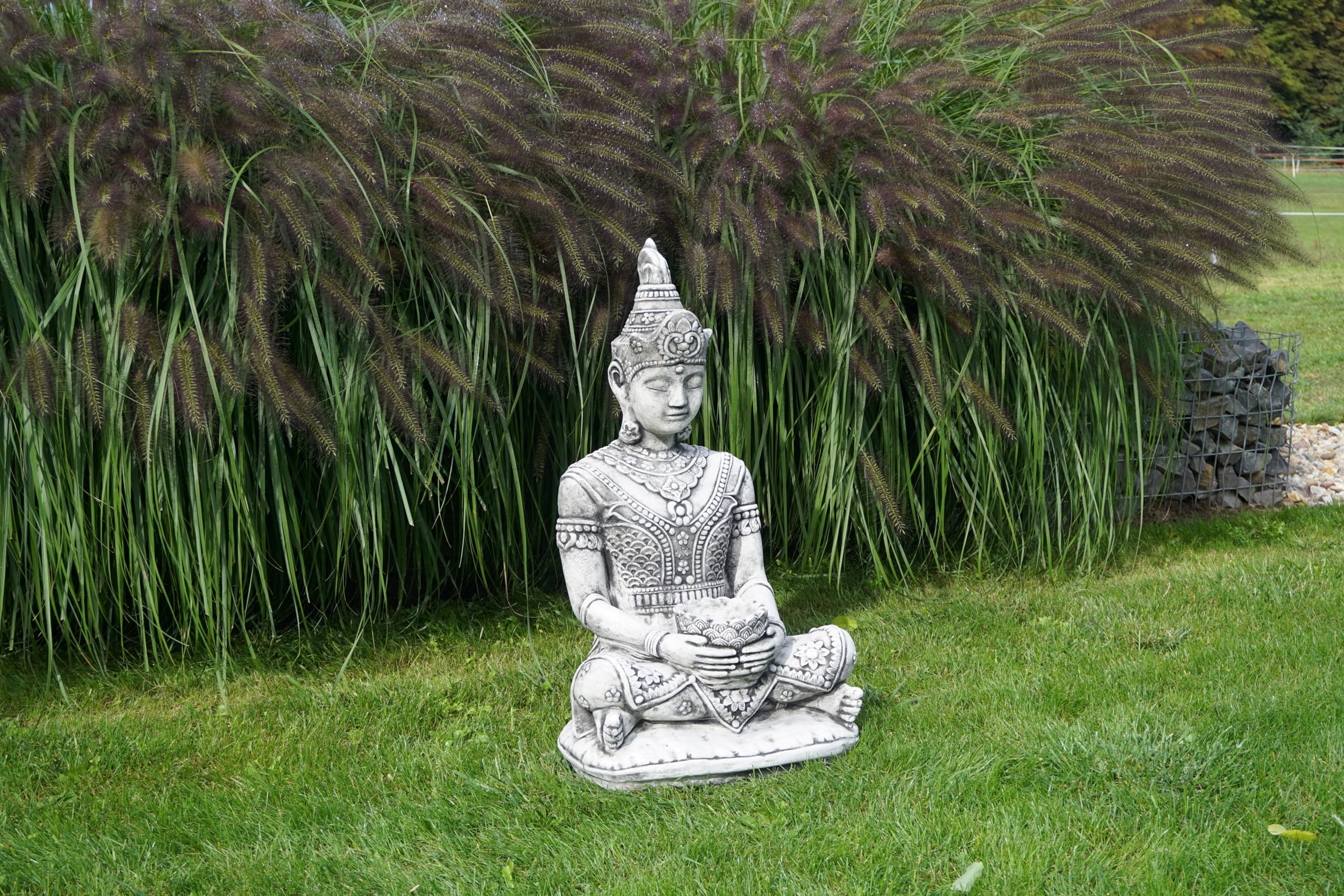 gartendekoparadies.de Thailändische Buddha Statue, Steinfigur, H. 80 cm, 75 kg, Grau, frostsicher aus Steinguss für Außenbereich