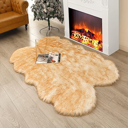 Miniatura 83 de Alfombra de piel sintética esponjosa de piel de oveja blanca, 4 x 6 pies, ultra suave, para dormitorio, mesita de noche, sala de estar, guardería
