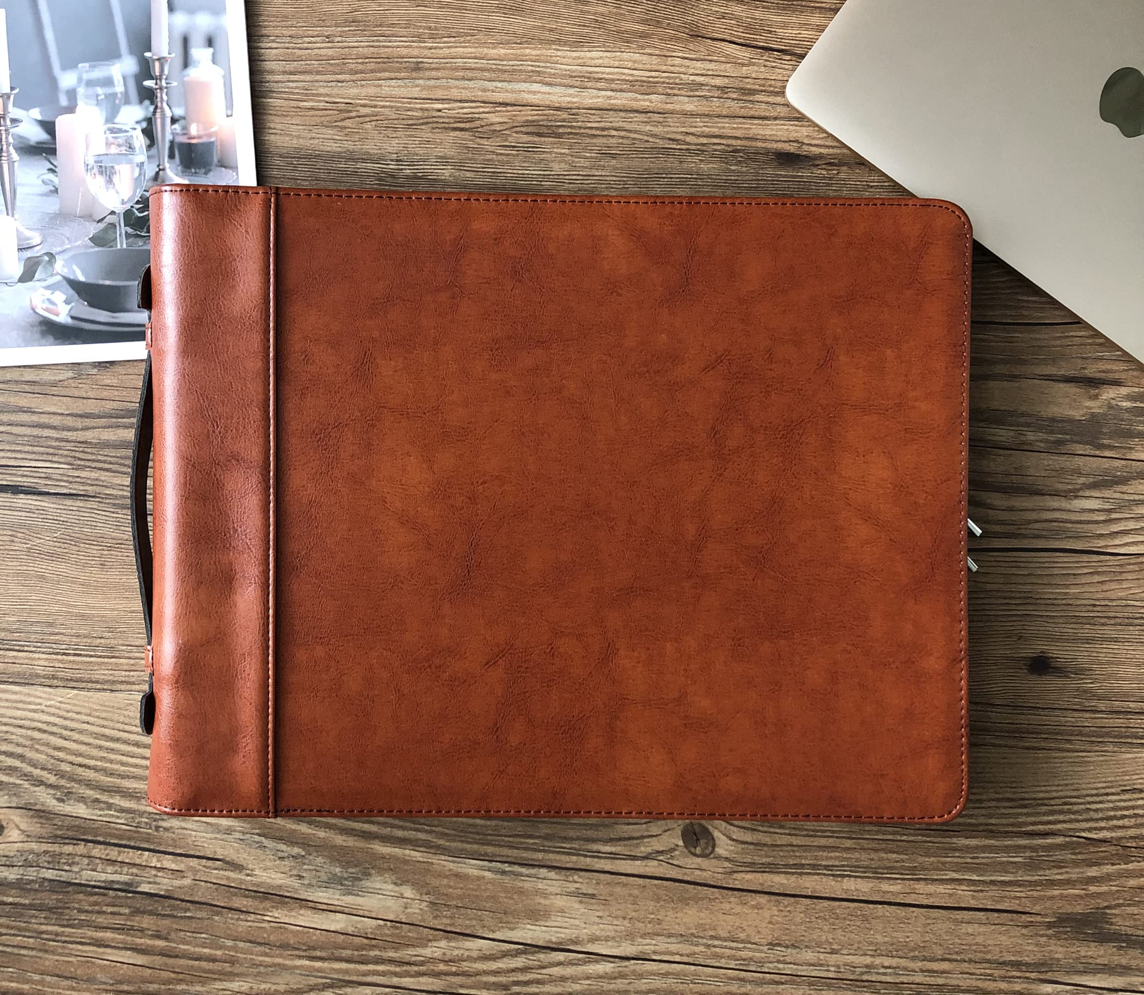 Raccoglitore a 7 anelli, in pelle vegana, con cerniera, per libretto degli assegni aziendali, con manico, 600 controlli di capacità per fogli da 22,9 x 33 cm (standard, marrone)