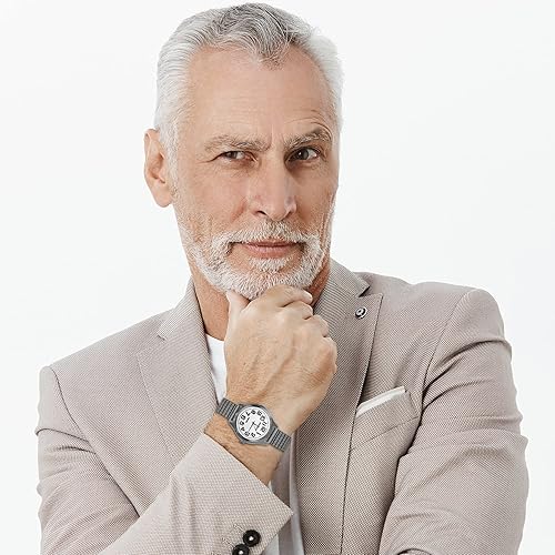 Miniatura 2 de JewelryWe Reloj de cuarzo para hombre con esfera grande, color dorado, plateado, banda elástica