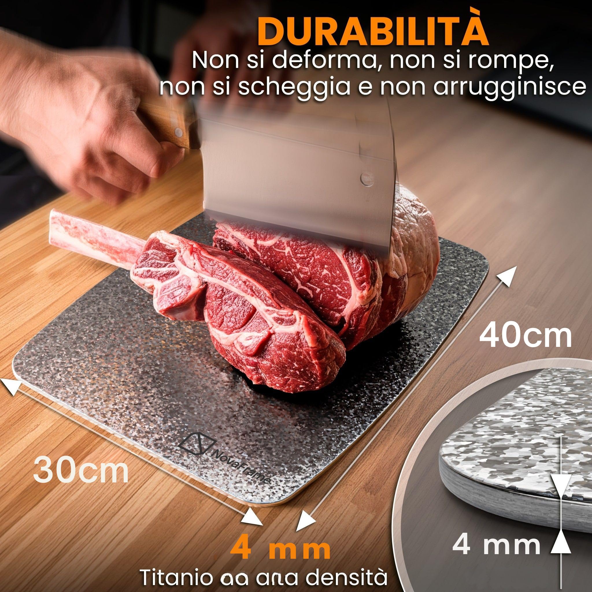 Tagliere in Titanio per Cucina 100% Puro 40x30cm – Tagliere Titanio Doppia Faccia Antibatterico – Taglieri in Titanio per Cucina Ultra Resistente – Titanium Cutting Board Professionale