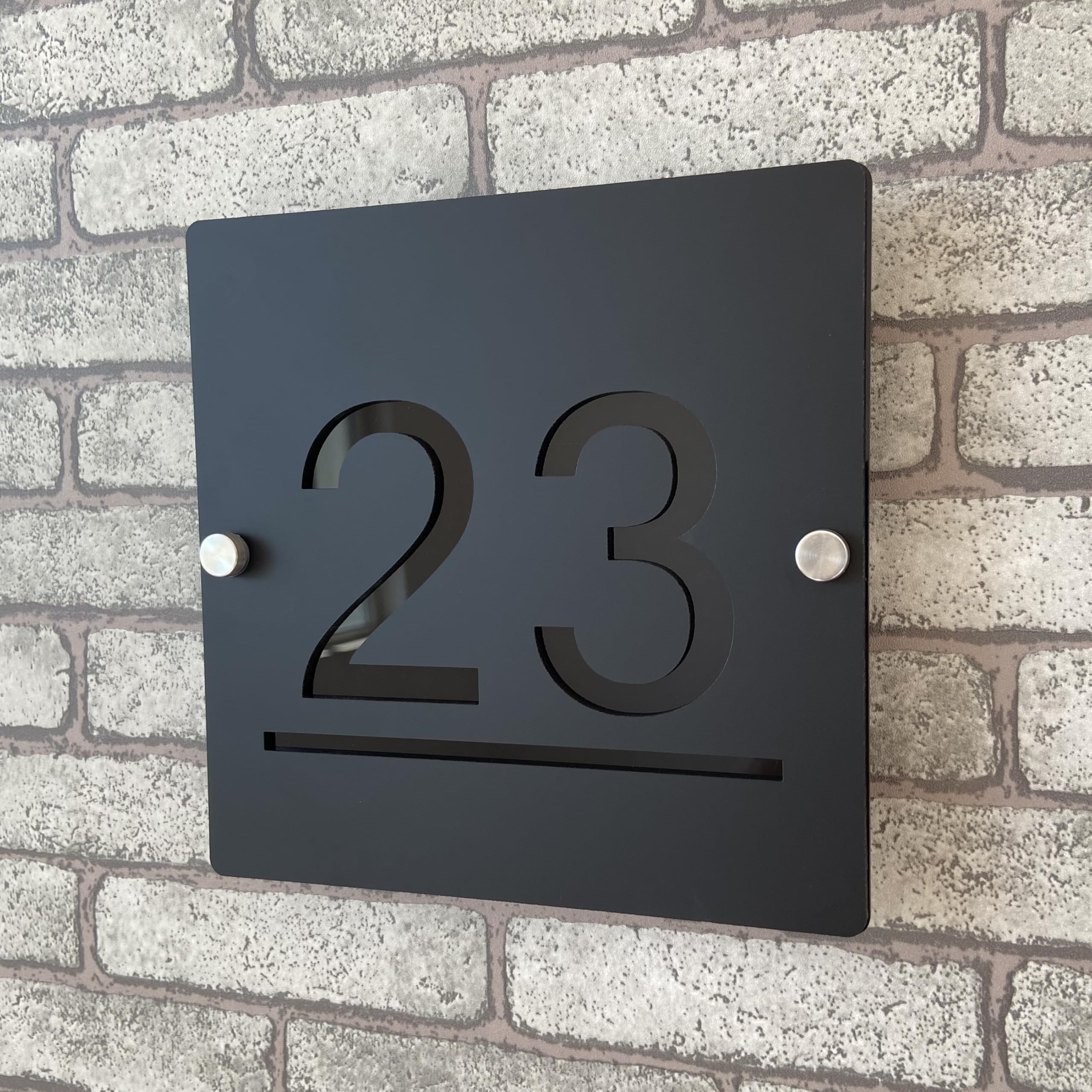 Placa de Número de Casa Personalizada 3D en Acrílico Negro y Plateado, Números Flotantes con Dirección, Placa para Puerta Interior y Exterior, Ideal para Hogar, Hotel, Apartamento, Tienda