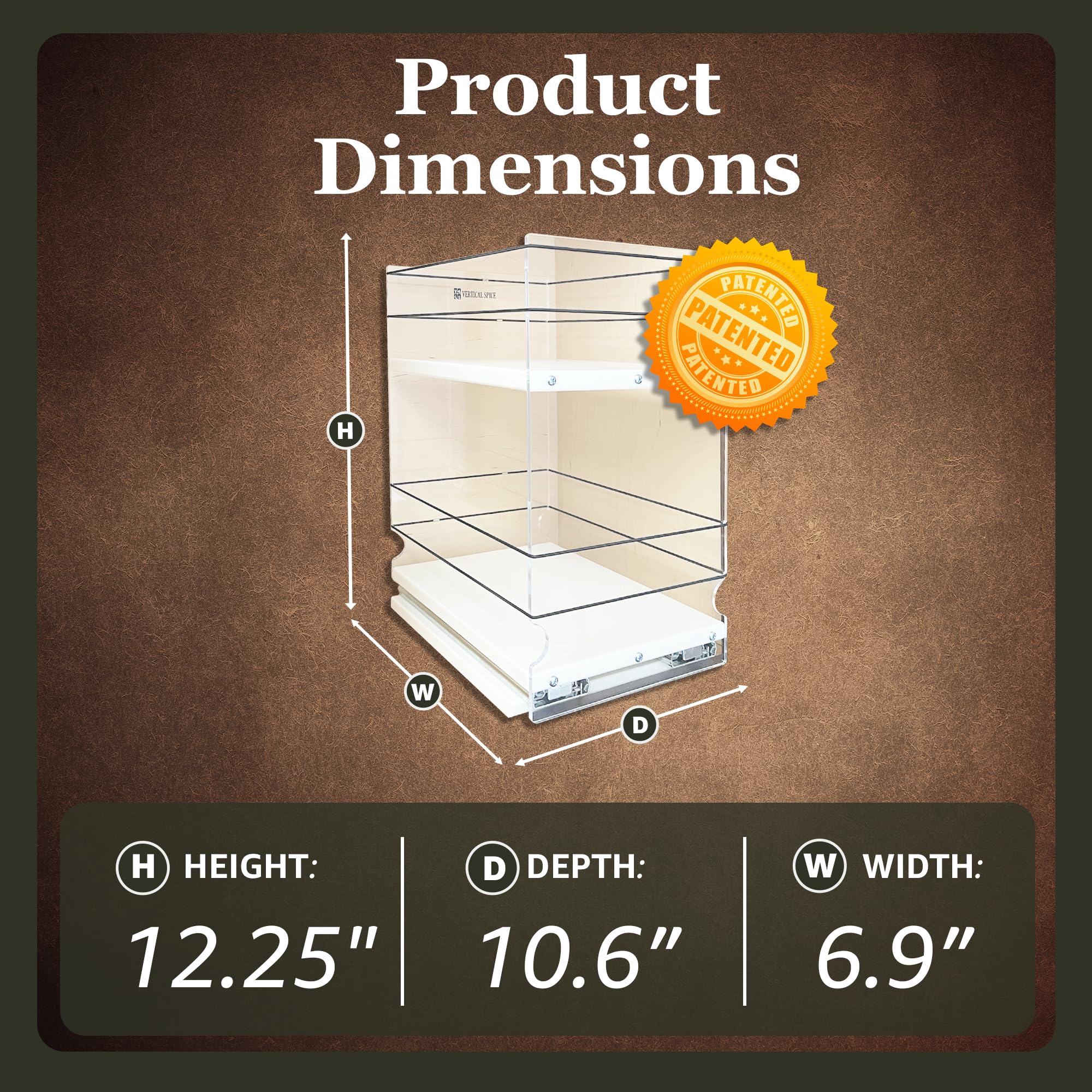 Vertical Pull-Out Spice Rack Drawer For Cabinet – Made In USA, 5.75"W X 10.75"H X 10.6"D, Partially Assembled - View #2
