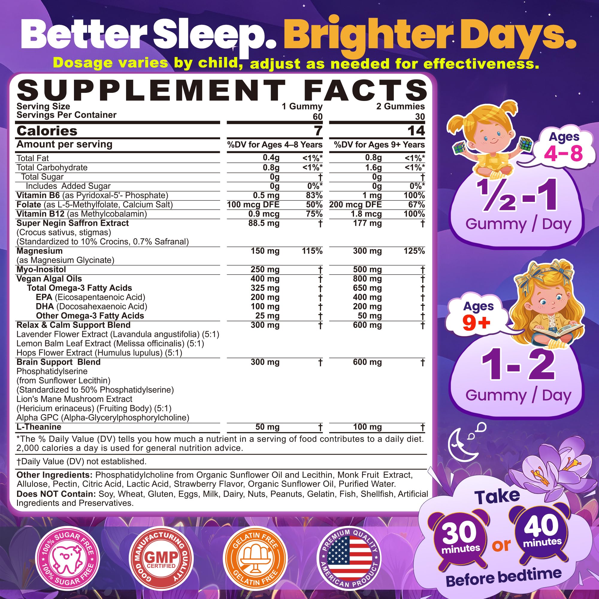 Saffron Teen Kids Sleep & Calm Focus Gummies + Magnesium Glycinate, Mood — Amazon image 2
