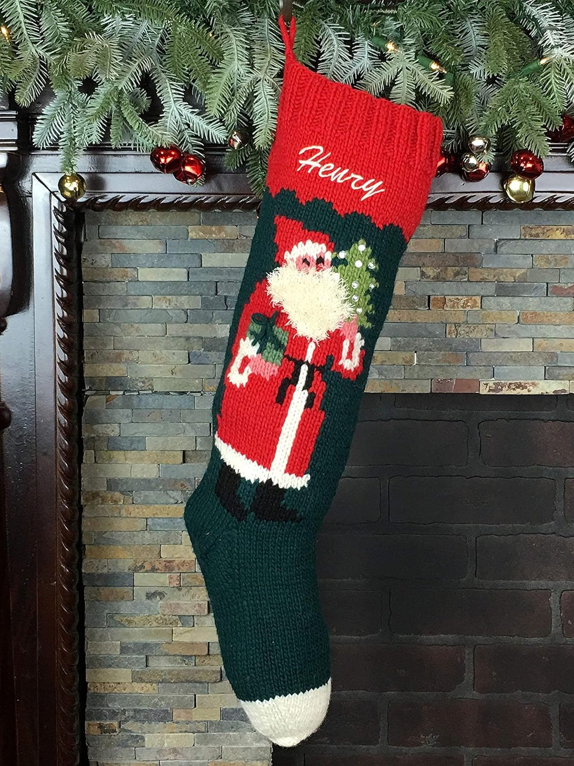 Christmas Stocking Personalized Hand Knit Vintage Santa