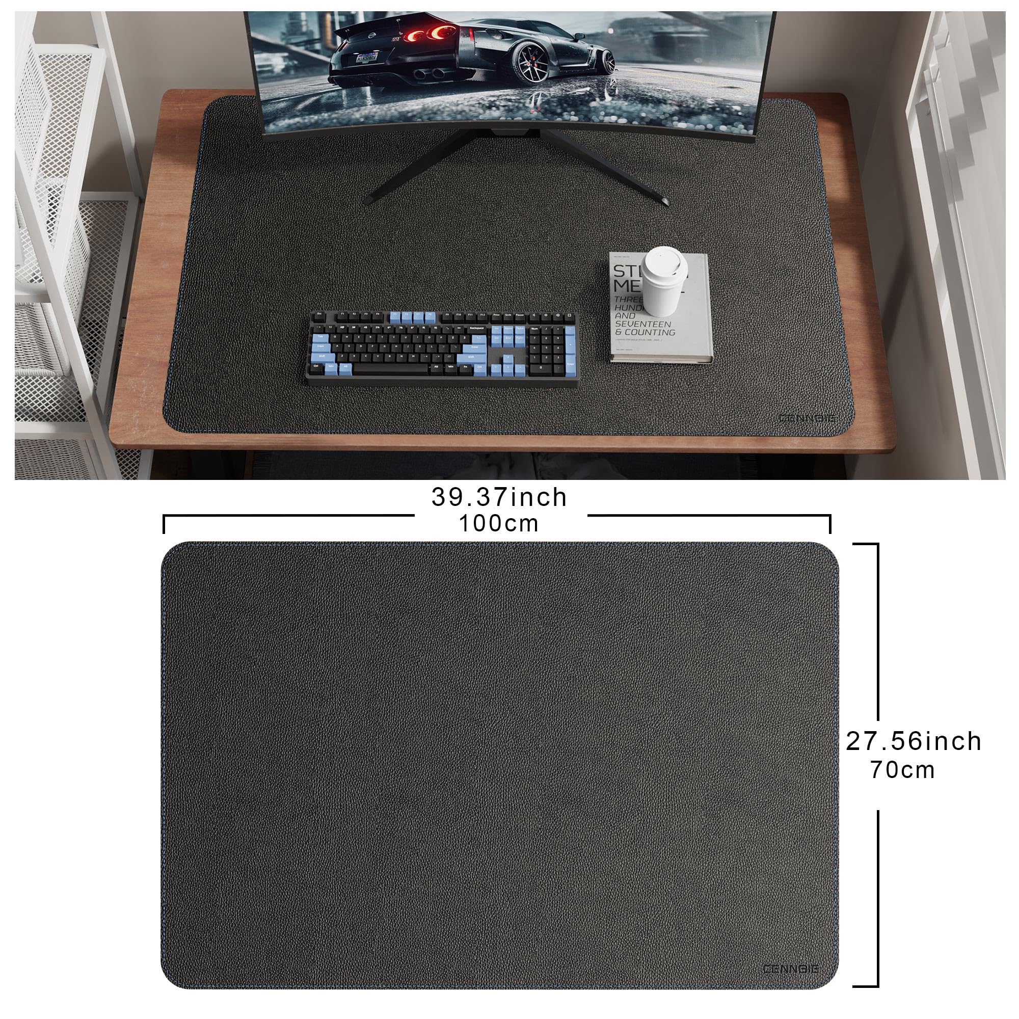 CENNBIE Tappetino da Scrivania in Pelle 100x70cm, Tappetino per Mouse XXL Impermeabile e Antiscivolo, Sottomano per Ufficio e Casa (Nero)