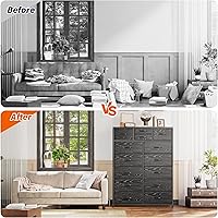 Vista 4 de EnHomee Cómodas altas para dormitorio con cajones, cómoda de tela negra para dormitorio, cómoda para sala de estar, pasillo, entrada, parte superior