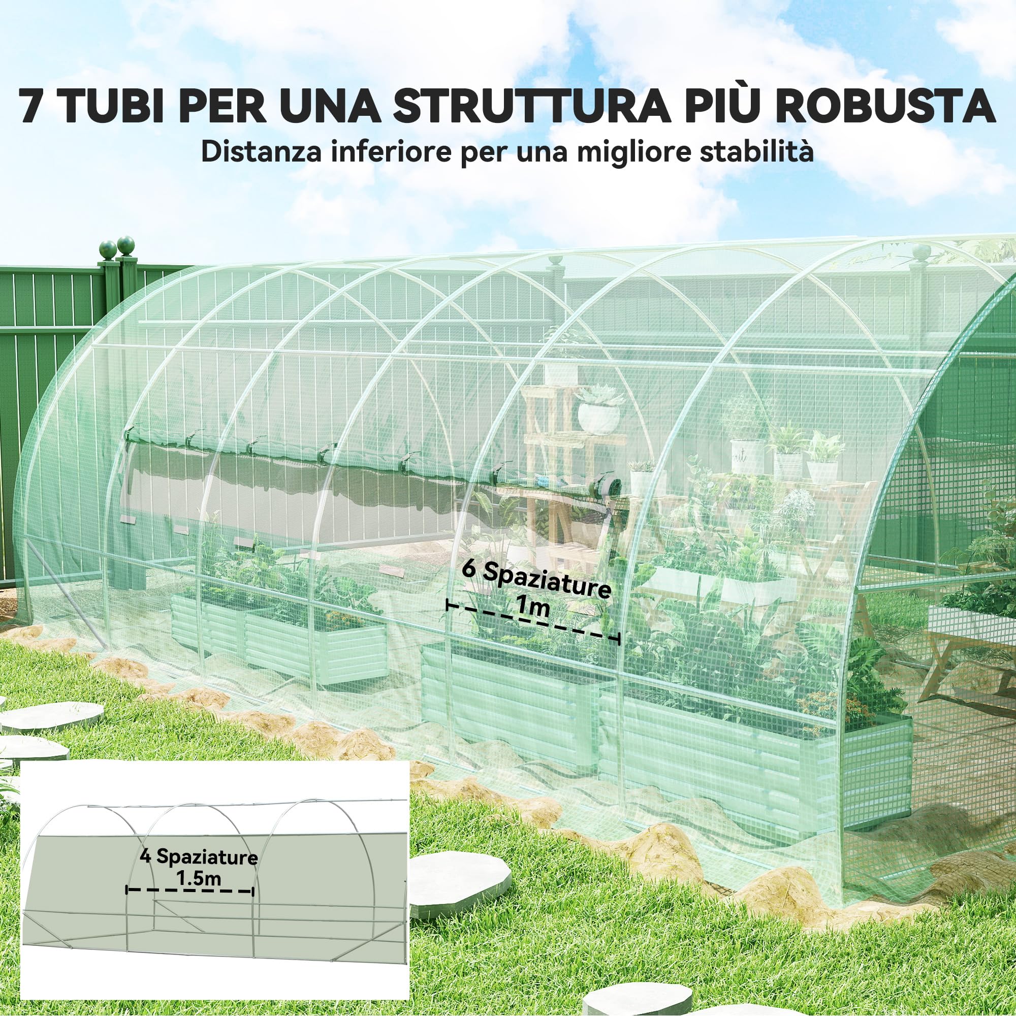 Outsunny Serra per Orto a Tunnel con Porta e 8 Finestre, Serra da Giardino in PE e Metallo Zincato, per Coltivazaione Piante, 600x300x200cm