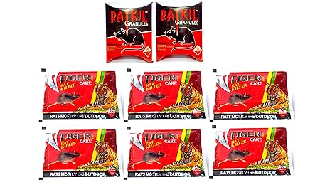 Amazing Deadly Rat Kill Combo Tiger Ratkiller Cake (25gm x 6 pcs) Mouse Control Rodent (50gm x 2 pcs) Amazing Effect