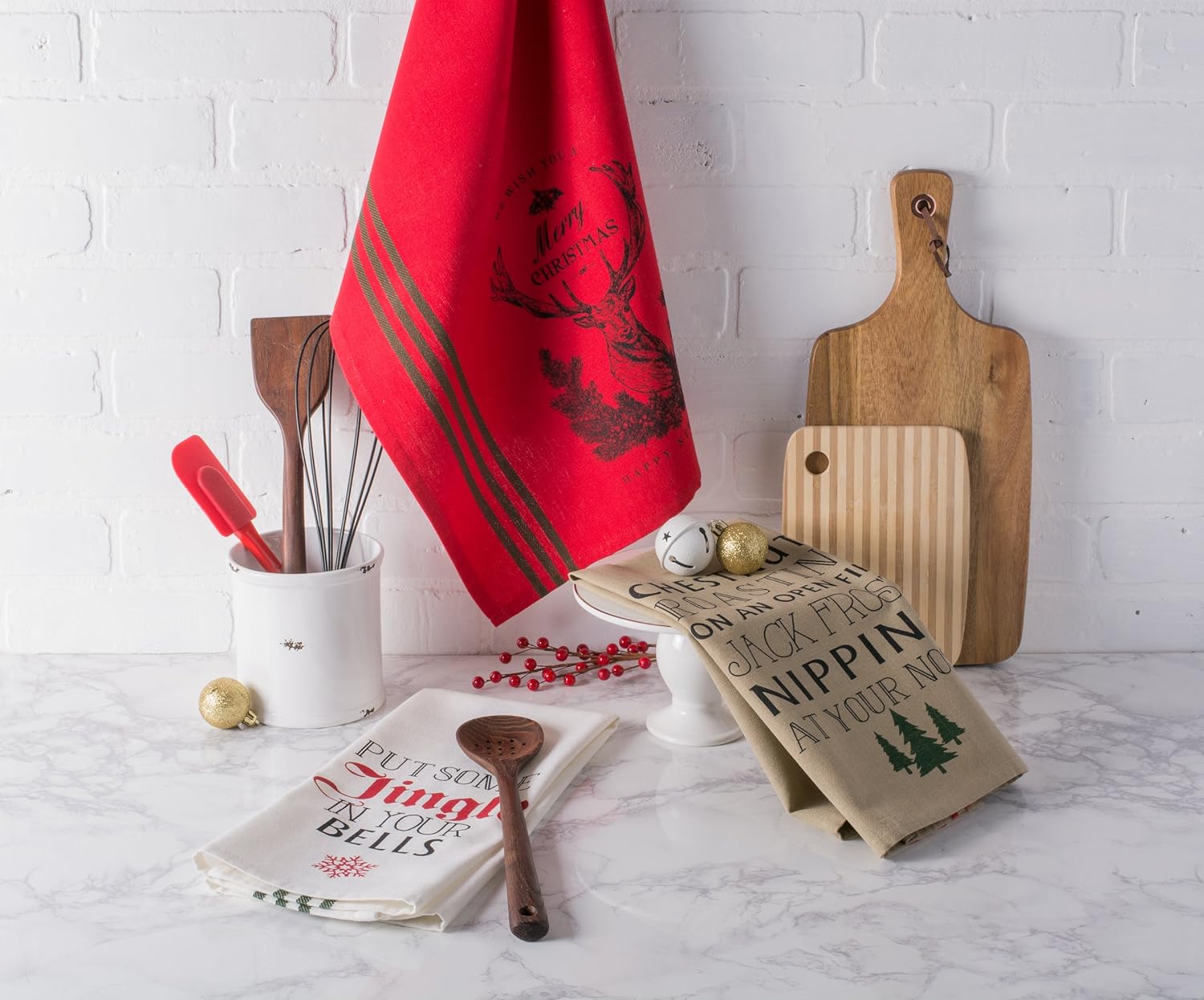 DII Holiday Collection Vintage Print Dishtowel Set, 18x28, Christmas Stag, 3 Piece - Image 6