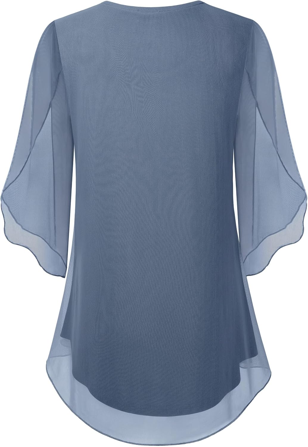 SeSe Code Womens Ruffle 3/4 Sleeve Mesh Blouses Loose Flowy Tops Stretchy Shirts - Image 3