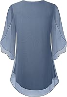 Vista 3 de SeSe Code Blusas con mangas 34 y volantes de malla para mujer, tops holgados y elásticos