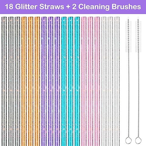 Miniatura 9 de NiHome Pajitas de 40 onzas, paquete de 18 popotes de repuesto de plástico con purpurina para vaso Stanley Quencher de 40 onzas, popotes
