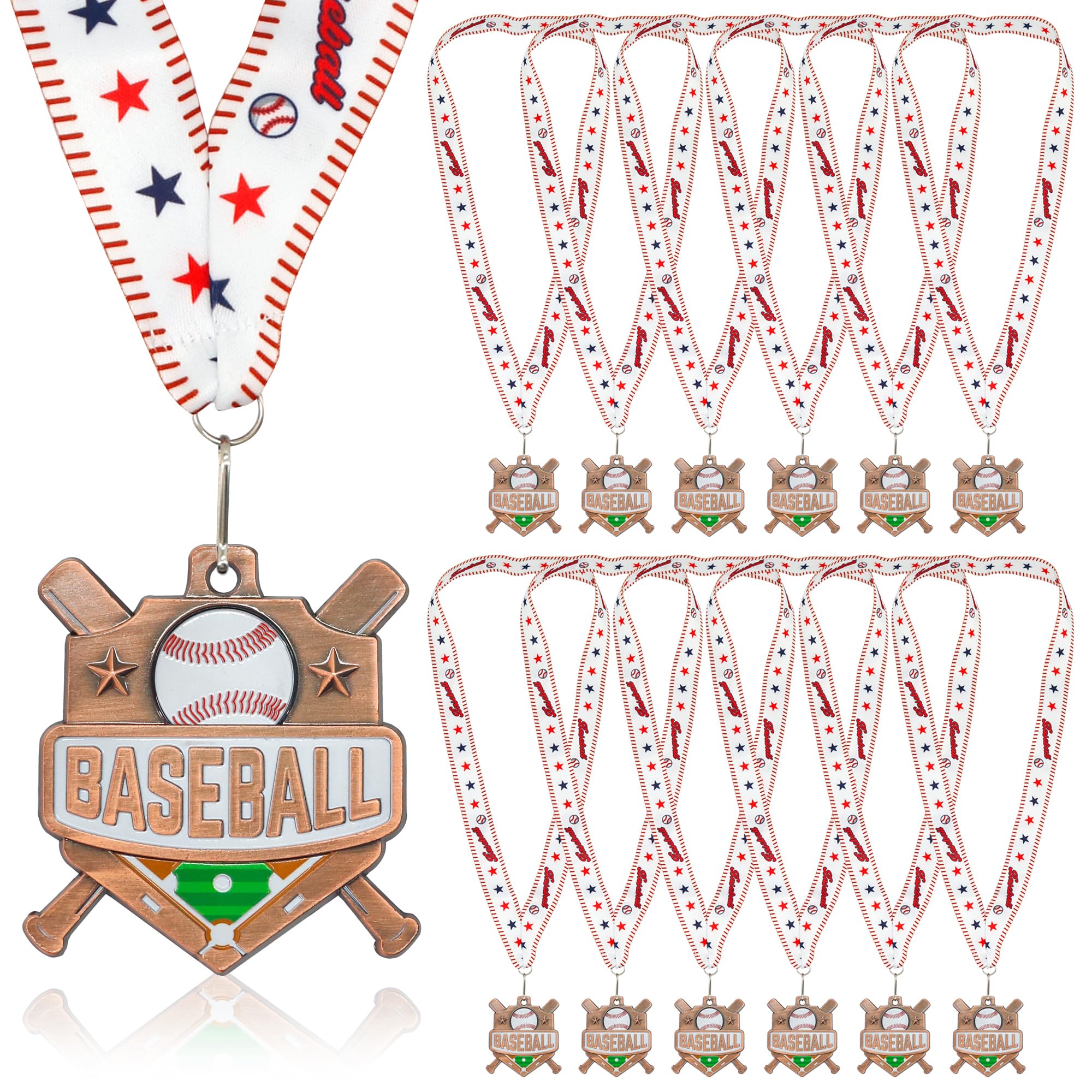 GraduatePro Medaglie per il premio di baseball, 6,3 cm, medaglie sportive con nastri per il collo, premio trofeo per competizioni regalo per feste a tema sportivo, bomboniere, tornei scolastici