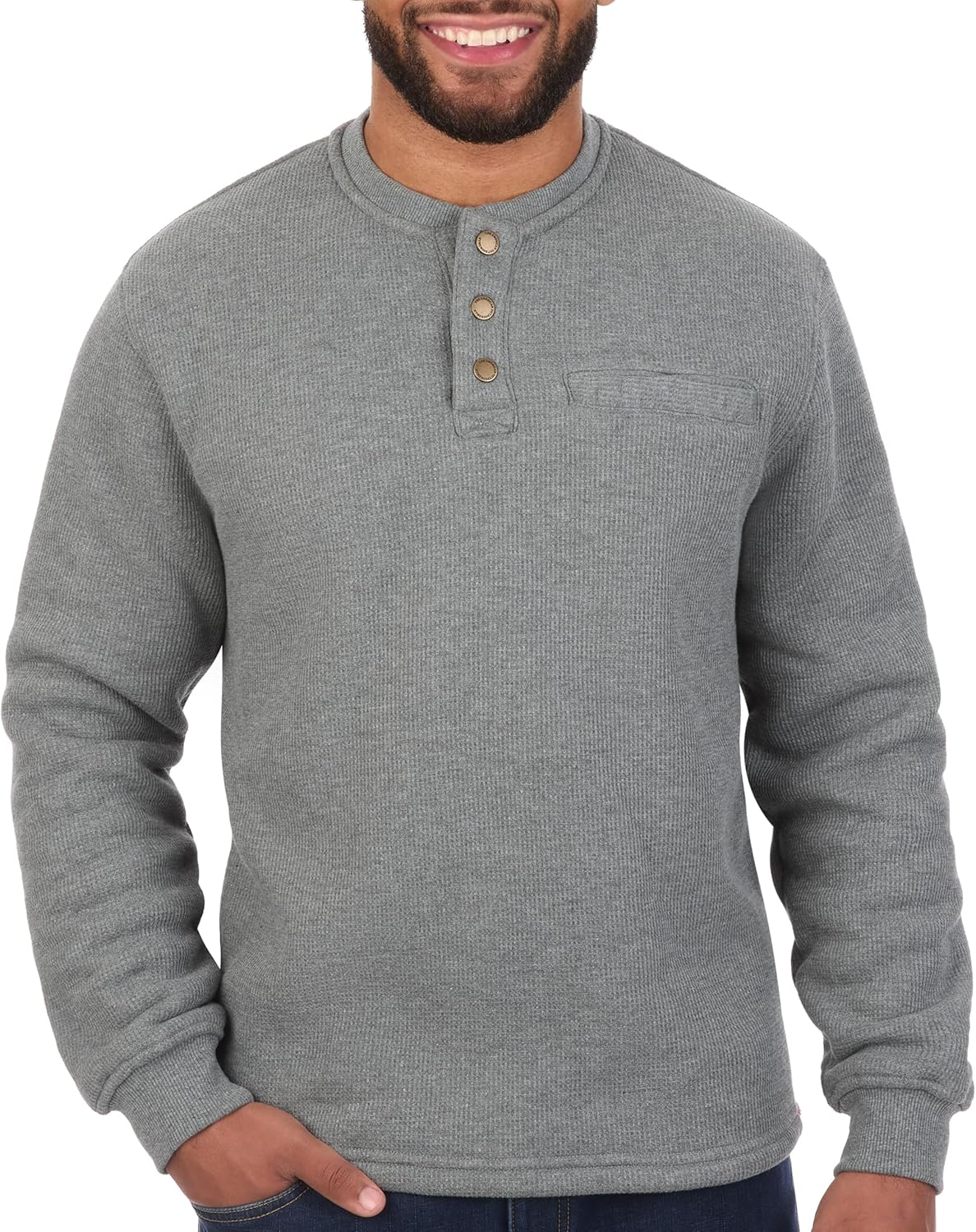 The American Outdoorsman Sherpa Lined Waffle Henley for Men - Thermal Long Sleeve Shirt Bonded Sherpa Lining For Outdoors