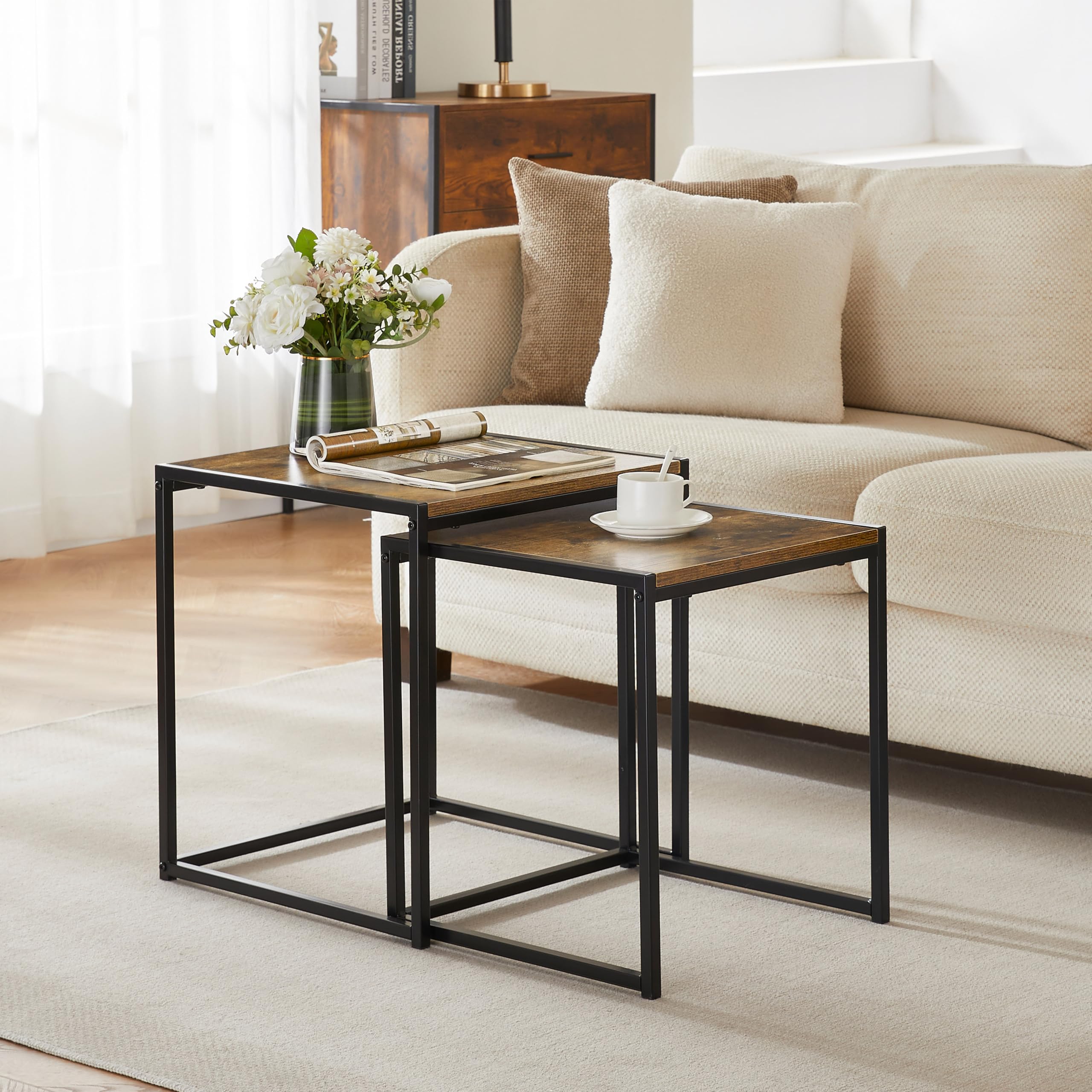 Vida Designs Brooklyn Nido de mesas, Madera Oscura, Nest of 2 Tables