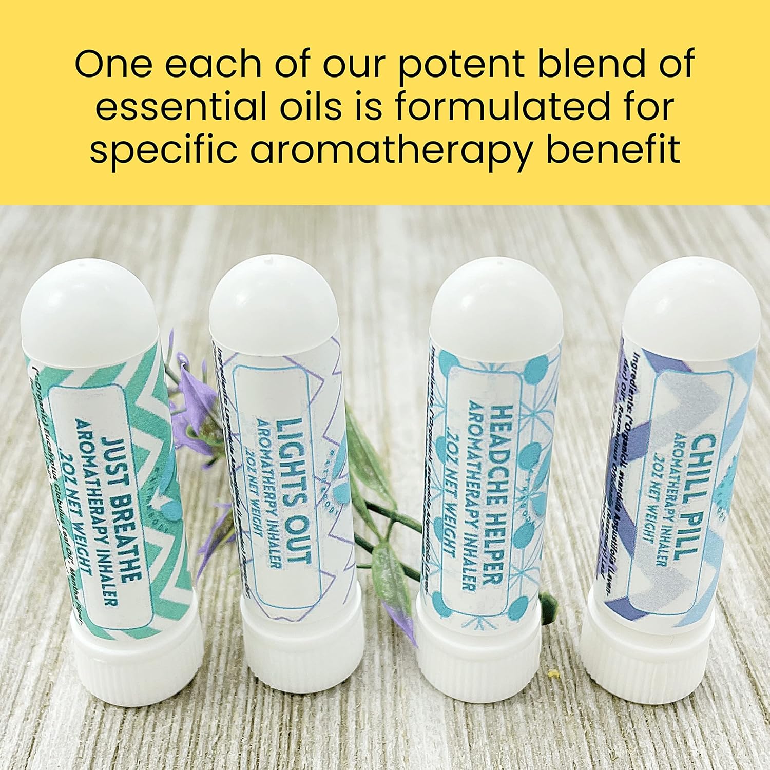 4PK Gift Set Aromatherapy Inhalers | Congestion, Stress, Headache, Relaxation Support Blends | Portable Nasal Sticks w/Undiluted Essential Oil Blend | Great Gift for Stocking Stuffer, Christmas