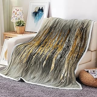 Abstract Throw Blankets, Modern Gray Gold crackNon Cozy Warm Bed Couch B...