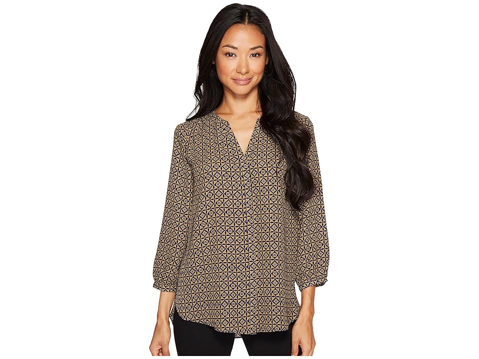 

NYDJ Blouse w/ Pleated Back (Restoration Foulard Blue) Women's Blouse, Brown