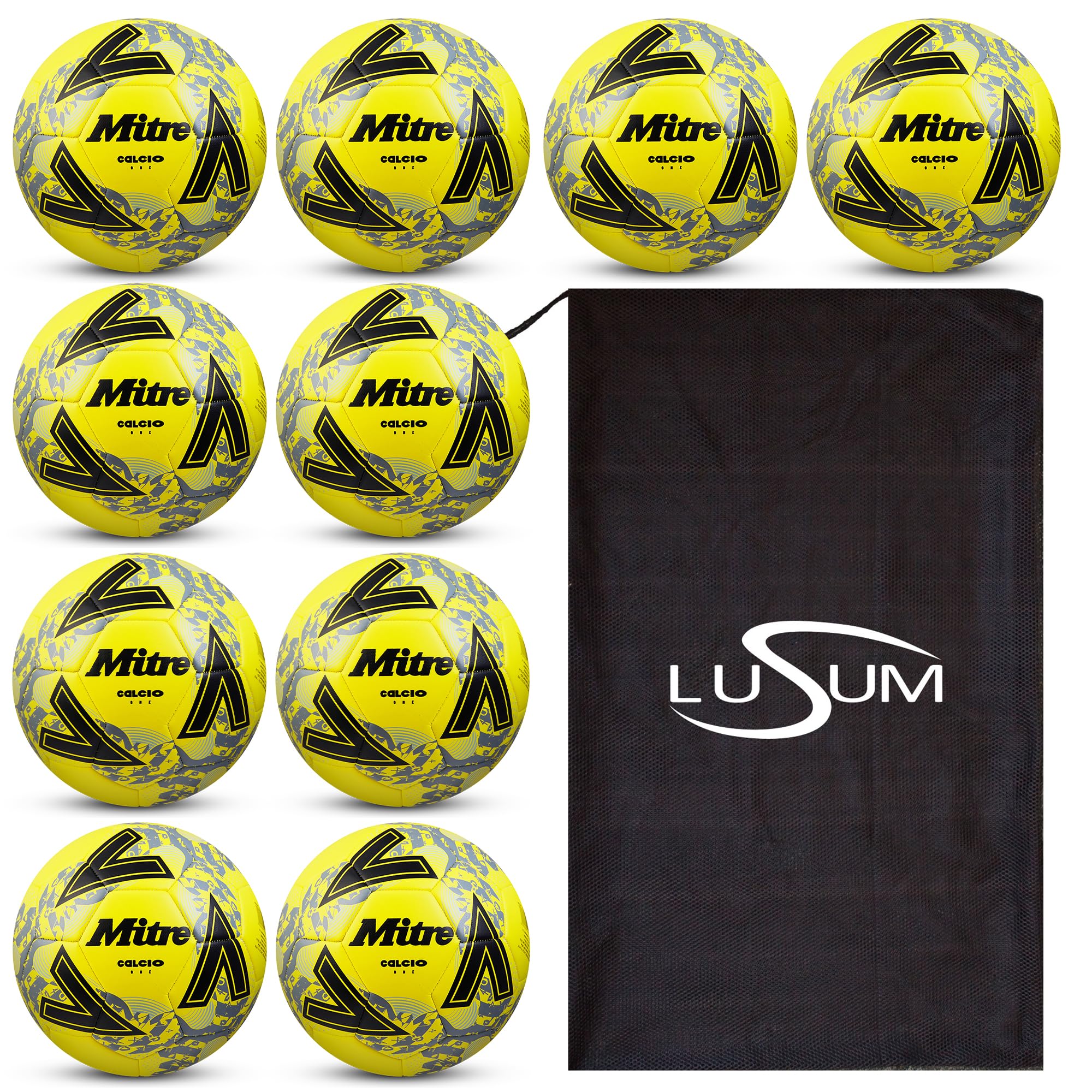 10 x Mitre Calcio Training Footballs with Bag | Calcio 24 | Yellow | Size 4