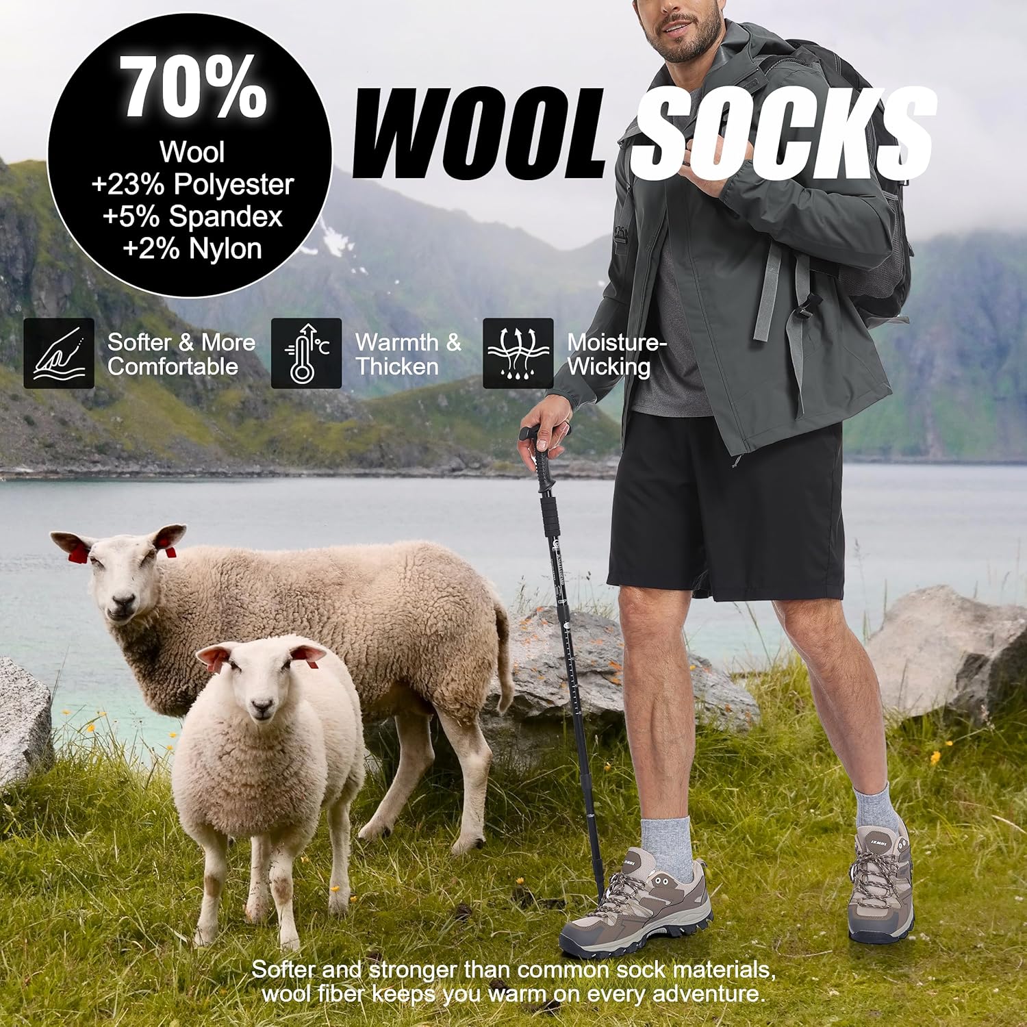 Lapulas Merino Wool Quarter Socks for Men Women, Hiking Running, Cushioned Compression Support, Thermal Thick, 5 Pairs - Image 4